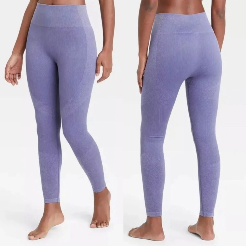 JoyLab Purple 7/8 Ribbed Leggings Size M Seamless High Rise Waist Tummy Control